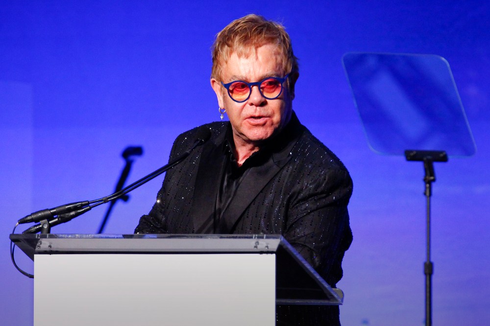 Elton John speaks at the Elton John AIDS Foundation's 14th Annual "An Enduring Vision" Benefit at Cipriani Wall Street, Nov. 2, 2015, in New York. (Photo by Andy Kropa/Invision/AP)