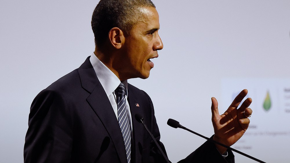 U.S. President Barack Obama delivers a speech at the COP21, United Nations Climate Change Conference, in Le Bourget, outside Paris, Nov. 30, 2015. (Photo by Eric Feferberg/Pool/AP)