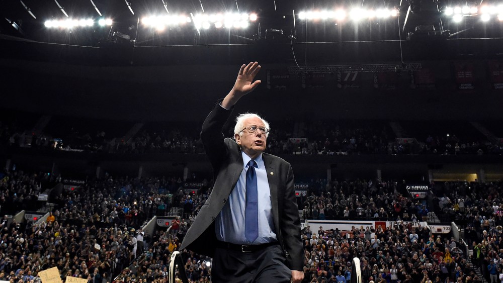Democratic presidential candidate Bernie Sanders, I-Vt., arrives for a rally at the Moda Center in Portland, Ore., March 25, 2016. (Photo by Steve Dykes/AP)