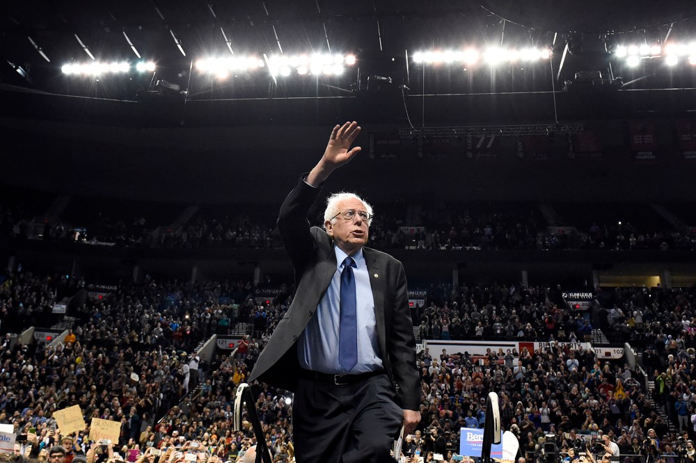 Democratic presidential candidate Bernie Sanders, I-Vt., arrives for a rally at the Moda Center in Portland, Ore., March 25, 2016. (Photo by Steve Dykes/AP)