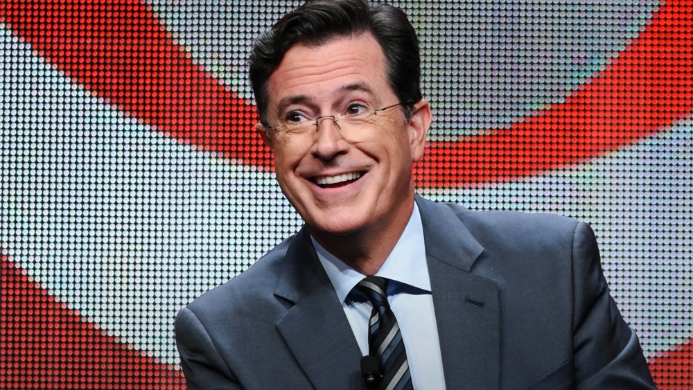 In this Aug. 10, 2015 file photo, Stephen Colbert participates in the "The Late Show with Stephen Colbert" segment of the CBS Summer TCA Tour in Beverly Hills, Calif. (Photo by Richard Shotwell/Invision/AP)