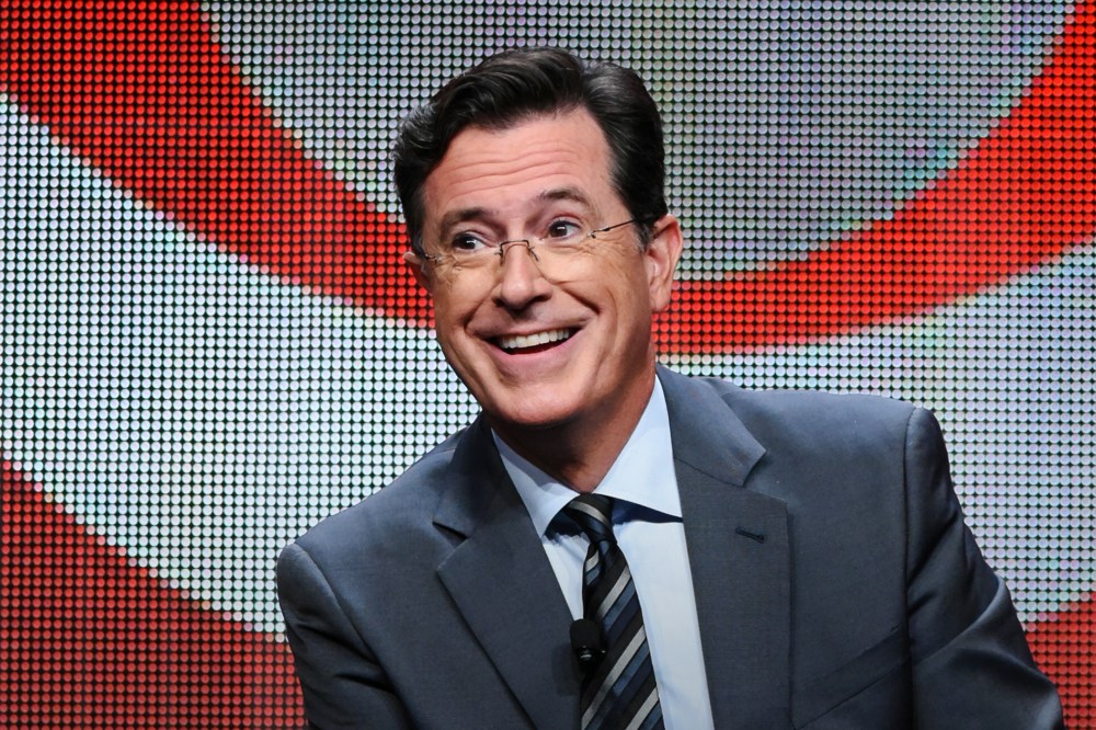 In this Aug. 10, 2015 file photo, Stephen Colbert participates in the "The Late Show with Stephen Colbert" segment of the CBS Summer TCA Tour in Beverly Hills, Calif. (Photo by Richard Shotwell/Invision/AP)