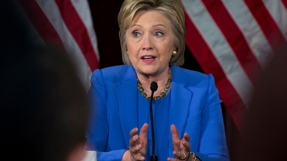 Democratic presidential candidate Hillary Clinton speaks during a roundtable with Muslim community leaders at the University of Southern California in Los Angeles, March 24, 2016. (Photo by Carolyn Kaster/AP)