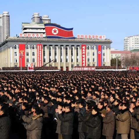 North Koreans gather at Kim Il Sung Square, following their leader Kim Jong Un's new year address in Pyongyang, North Korea, Jan. 5, 2016. (Photo by Jon Chol Jin/AP)