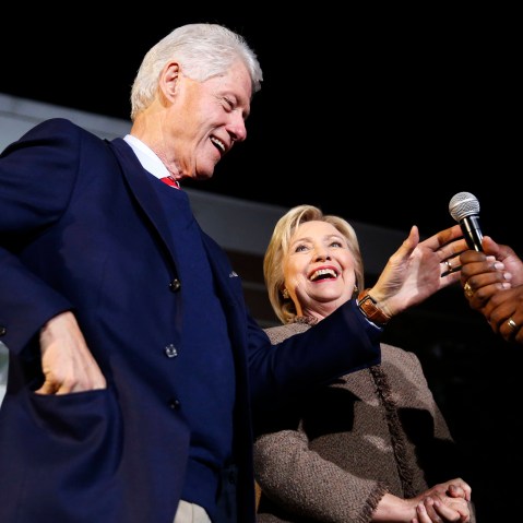 Democratic presidential candidate Hillary Clinton and her husband, former President Bill Clinton, speak at a "Get Out The Vote Rally" in Columbia, S.C., Feb. 26, 2016. (Photo by Gerald Herbert/AP)