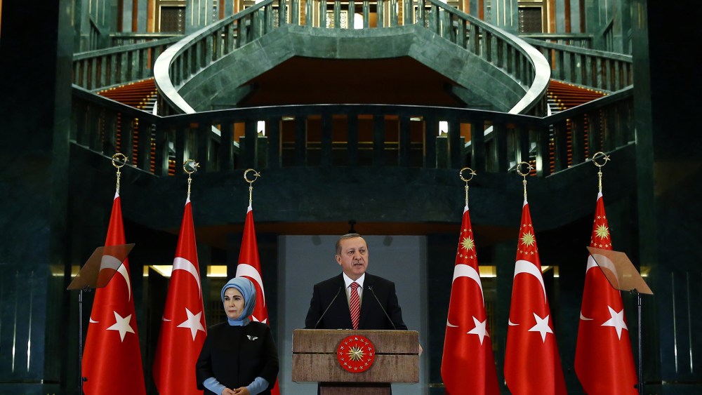Turkish President Recep Tayyip Erdogan speaks during a meeting at the presidential palace in Ankara, Turkey, Nov. 24, 2015. (Photo by Kayhan Ozer/Pool/AP)