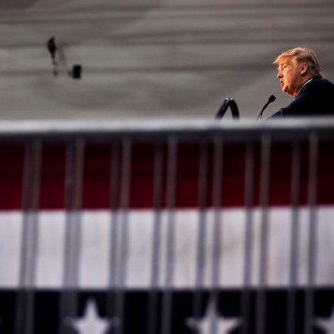 Republican presidential candidate Donald Trump speaks during a campaign event at Plymouth State University, Feb. 7, 2016, in Plymouth, N.H. (Photo by David Goldman/AP)