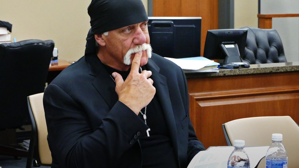 Terry Bollea, known as professional wrestler Hulk Hogan, watches potential jurors during the jury selection process at the Pinellas County Courthouse, in St. Petersburg, Fla., March 1, 2016. (Photo by Scott Keeler/The Tampa Bay Times/AP)