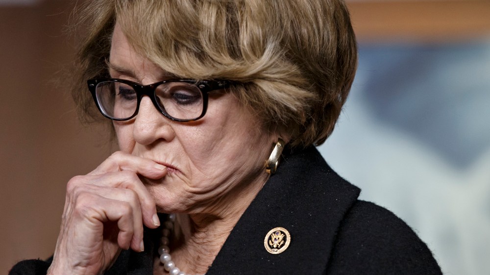 Rep. Louise Slaughter, D-N.Y., pauses during a news conference on Capitol Hill in Washington, D.C., Jan. 21, 2015. (Photo by J. Scott Applewhite/AP)