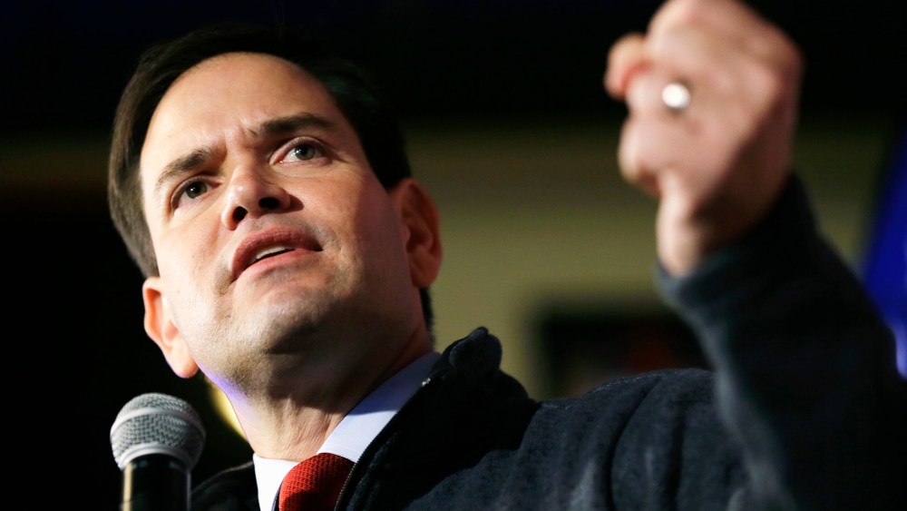 Republican presidential candidate, Sen. Marco Rubio, R-Fla. speaks in Davenport, Iowa, Nov. 11, 2015. (Photo by Charlie Neibergall/AP)