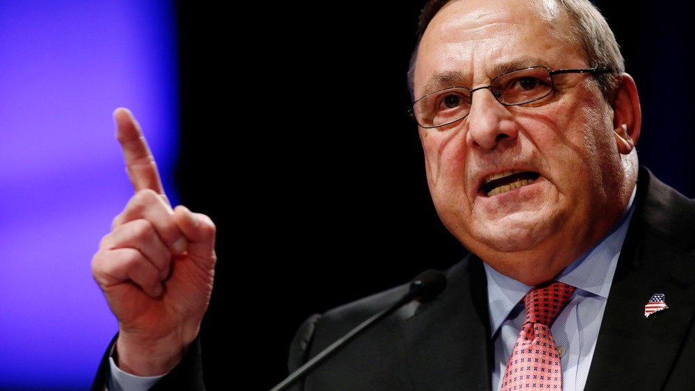 In this Jan. 7, 2015 file photo, Republican Gov. Paul LePage delivers his inauguration address in Augusta, Maine. (Photo by Robert F. Bukaty/AP)