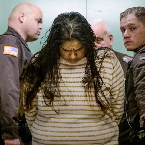 Purvi Patel is taken into custody after being sentenced to 20 years in prison for feticide and neglect of a dependent, at the St. Joseph County Courthouse in South Bend, Ind., March 30, 2015. (Photo by Robert Franklin/South Bend Tribune/AP)