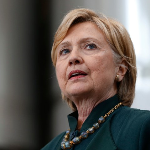 Democratic presidential candidate Hillary Clinton speaks during a campaign stop at Jackie O's Production Brewery and Tap Room in Athens, Ohio on May 3, 2016. (Photo by Paul Sancya/AP)