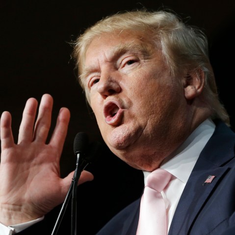 In this Oct. 23, 2015, file photo, Republican presidential candidate Donald Trump speaks at the Trump National Doral Miami resort in Doral, Fla. (Photo by Alan Diaz/AP)