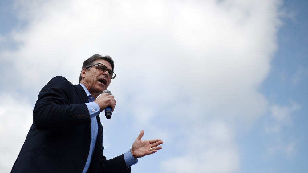 Republican presidential candidate, former Texas Gov. Rick Perry speaks during a campaign stop at the South Carolina Military Museum, Monday, June 8, 2015, in Columbia, S.C. (Photo by Rainier Ehrhardt/AP)