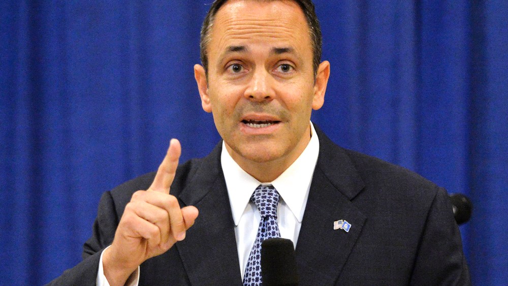 Kentucky Governor-elect Matt Bevin responds to a question during a press conference in the Kentucky State Capitol Rotunda, Nov. 6, 2015, in Frankfort, Ky. (Photo by Timothy D. Easley/AP)