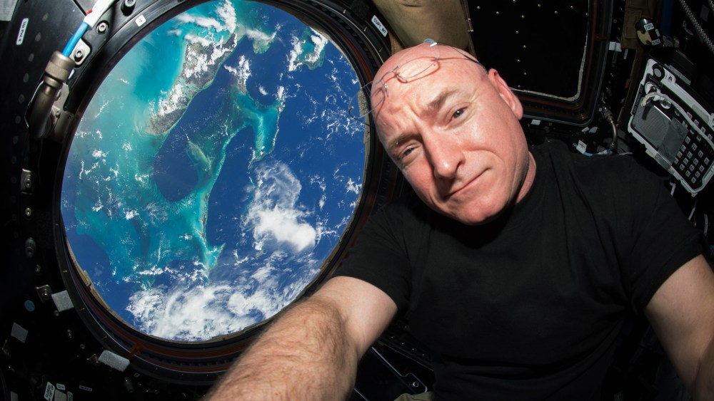 This July 12, 2015 photo made available by NASA, astronaut Scott Kelly poses for a selfie photo in the "Cupola" of the International Space Station. (Photo by Scott Kelly/NASA/AP)