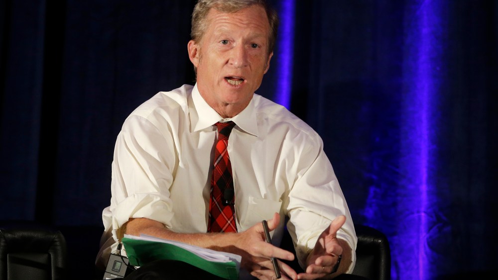 Billionaire Tom Steyer discusses climate change at a symposium in Sacramento, Calif., Aug. 20, 2015. (Photo by Rich Pedroncelli/AP)