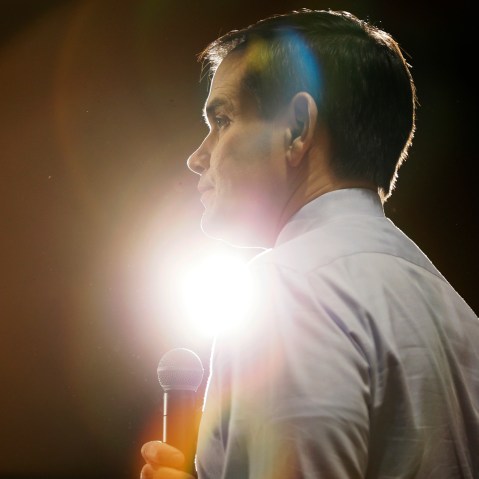 Republican presidential candidate Sen. Marco Rubio, R-Fla., speaks during a campaign rally on Jan. 31, 2016, at the University of Northern Iowa in Cedar Falls, Iowa. (Photo by Charlie Neibergall/AP)