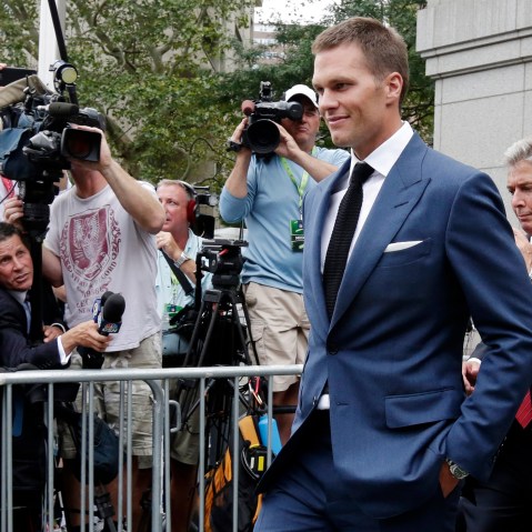 In this April 31, 2015 file photo, New England Patriots quarterback Tom Brady leaves Federal court in New York. (Photo by Richard Drew/AP)