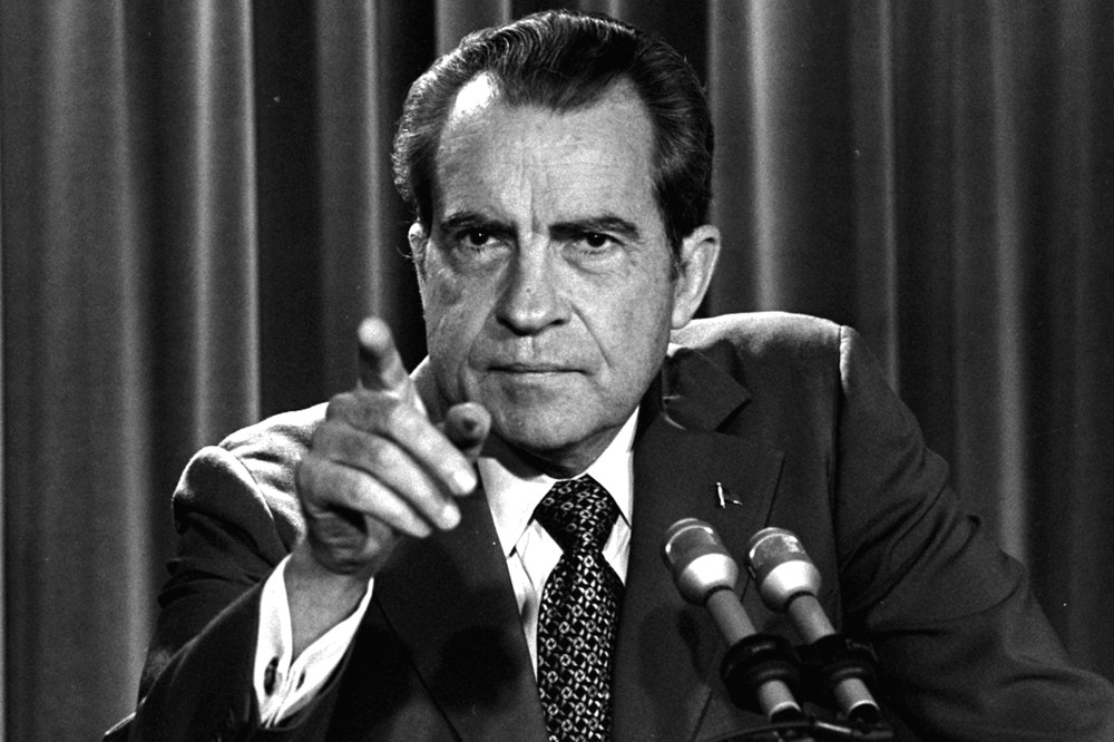 In this March 15, 1973, file photo President Nixon tells a White House news conference that he will not allow his legal counsel, John Dean, to testify on Capitol Hill in the Watergate investigation. (Photo by Charles Tasnadi/AP)