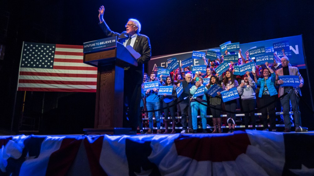 Democratic presidential candidate, Sen. Bernie Sanders, I-Vt. speaks at a campaign stop, March 30, 2016, in Madison, Wis. (Photo by Andy Manis/AP)