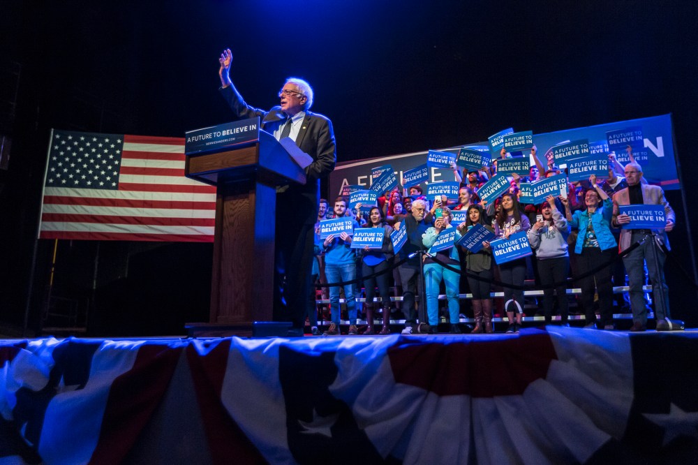 Democratic presidential candidate, Sen. Bernie Sanders, I-Vt. speaks at a campaign stop, March 30, 2016, in Madison, Wis. (Photo by Andy Manis/AP)