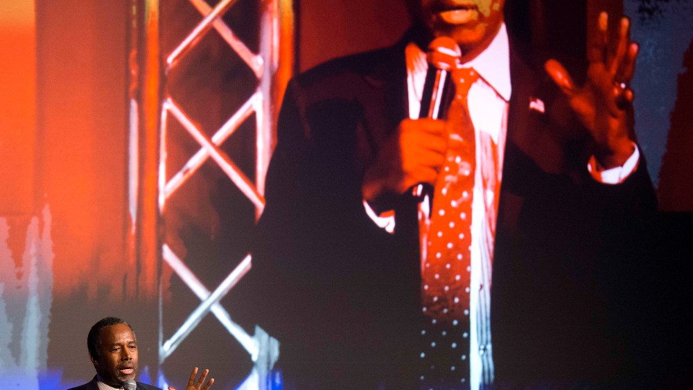 Republican presidential candidate Dr. Ben Carson speaks to the Carolina Values Summit at Winthrop University, Feb. 11, 2016, in Rock Hill, S.C. (Photo by John Bazemore/AP)