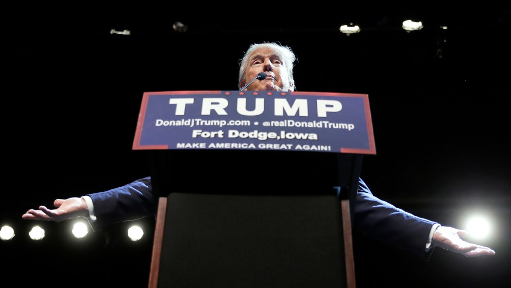 Republican presidential candidate Donald Trump speaks during a rally at Iowa Central Community College, Nov. 12, 2015, in Fort Dodge, Iowa. (Photo by Charlie Neibergall/AP)