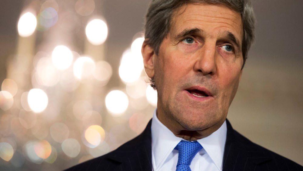 Secretary of State John Kerry speaks to media at the State Department in Washington on Nov. 19, 2015. (Photo by Carolyn Kaster/AP)