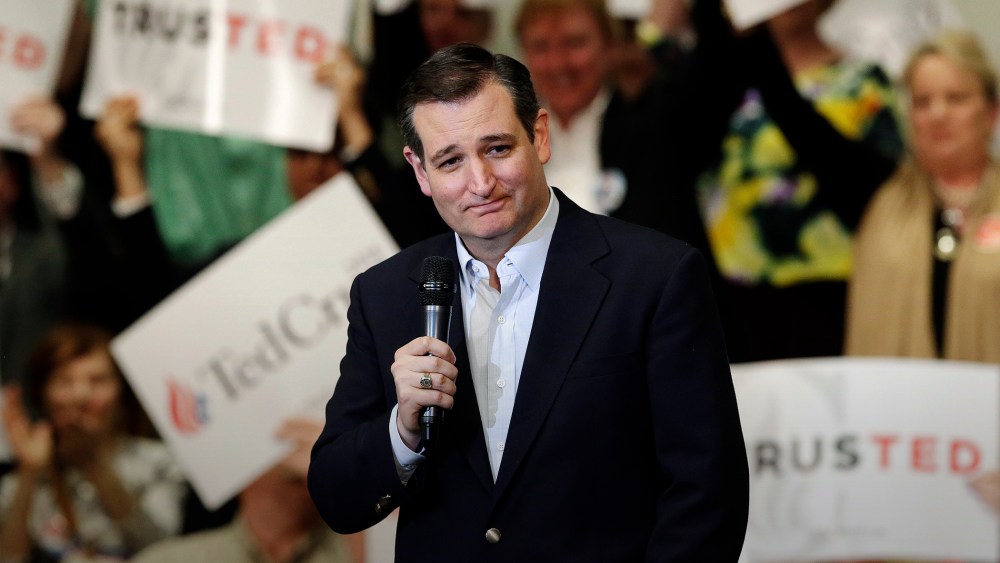 Republican presidential candidate Sen. Ted Cruz, R-Texas, speaks during a campaign rally at Central Baptist Church in Kannapolis, N.C., March 8, 2016. (Photo by Gerry Broome/AP)