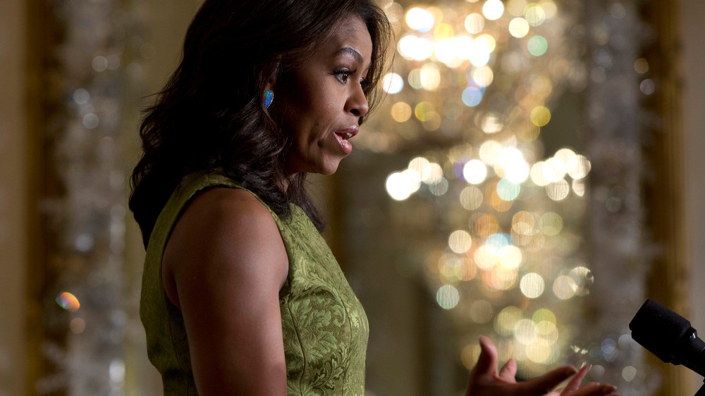 First lady Michelle Obama Speaks in the East Room of the White House in Washington, D.C., Dec. 2, 2015. (Photo by Carolyn Kaster/AP)