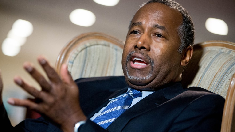 Republican presidential candidate Dr. Ben Carson speaks during an interview with The Associated Press in his home in Upperco, Md. on Dec. 23, 2015. (Photo by Andrew Harnik/AP)