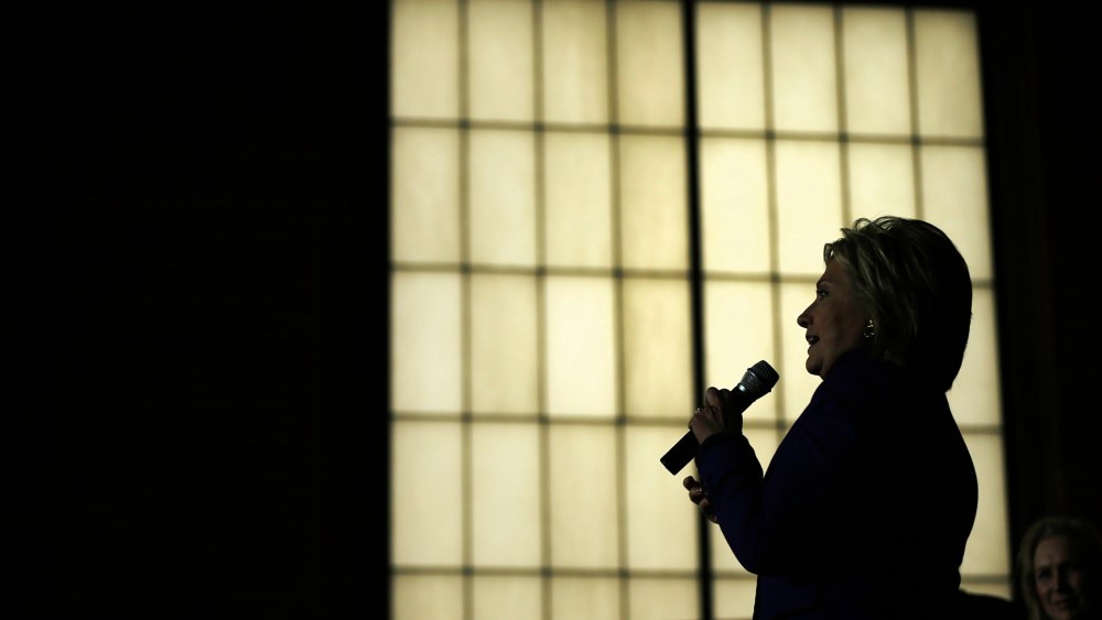 Democratic presidential candidate Hillary Clinton speaks during a capping stop, Feb. 5, 2016, in Manchester, N.H. (Photo by Matt Rourke/AP)