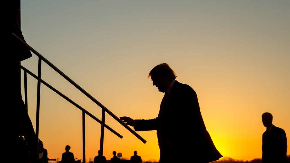Republican presidential candidate Donald Trump arrive at a rally at Millington Regional Airport in Millington, Tenn., Feb. 27, 2016. (Photo by Andrew Harnik/AP)