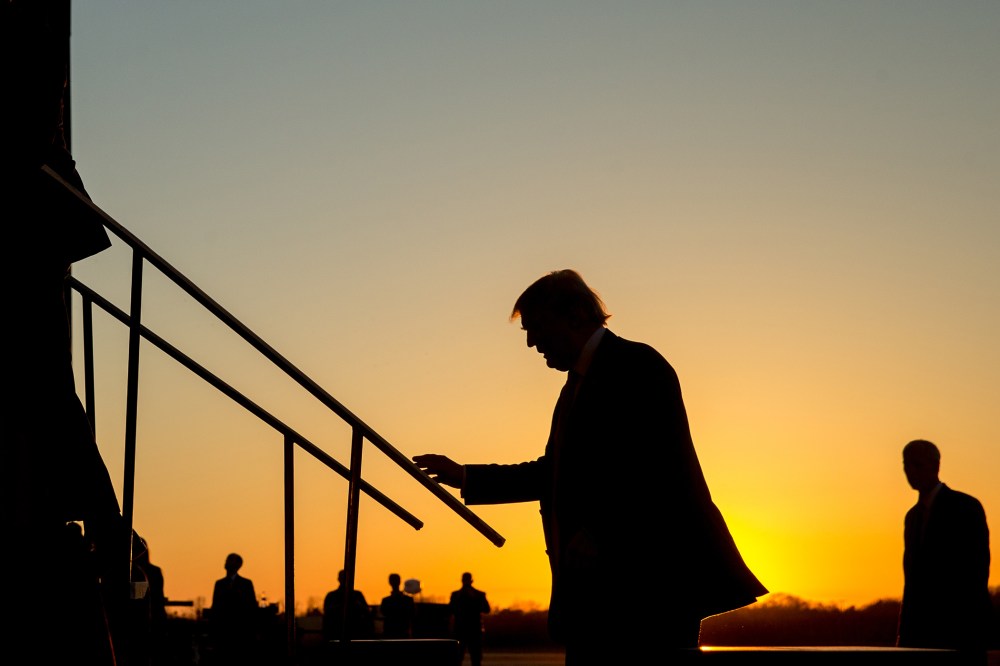 Republican presidential candidate Donald Trump arrive at a rally at Millington Regional Airport in Millington, Tenn., Feb. 27, 2016. (Photo by Andrew Harnik/AP)