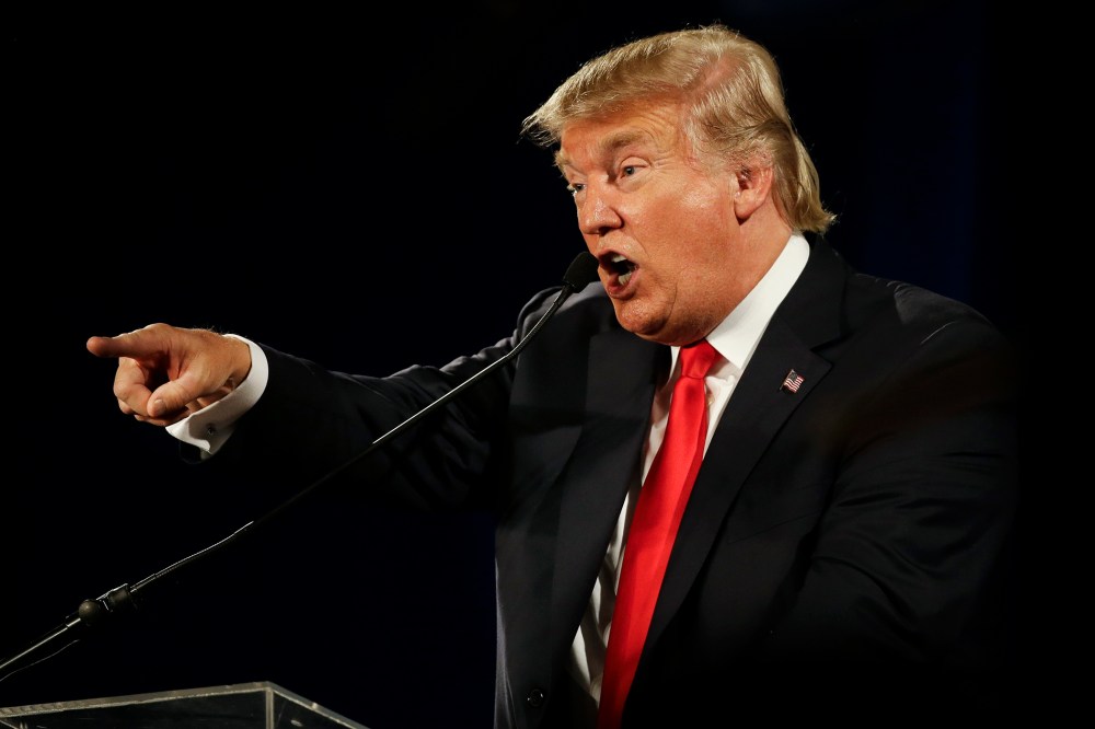 Republican presidential candidate Donald Trump speaks at the National Federation of Republican Assemblies on Saturday, Aug. 29, 2015, in Nashville, Tenn. (Photo by Mark Humphrey/AP)