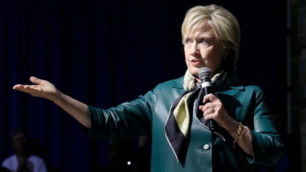 Democratic presidential candidate Hillary Rodham Clinton speaks during a community forum, Oct. 6, 2015, in Davenport, Iowa. (Photo by Charlie Neibergall/AP)