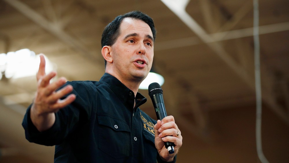 In this July 14, 2015 file photo, Republican presidential candidate Wisconsin Gov. Scott Walker, speaks during a campaign event in Las Vegas. (Photo by John Locher/AP)