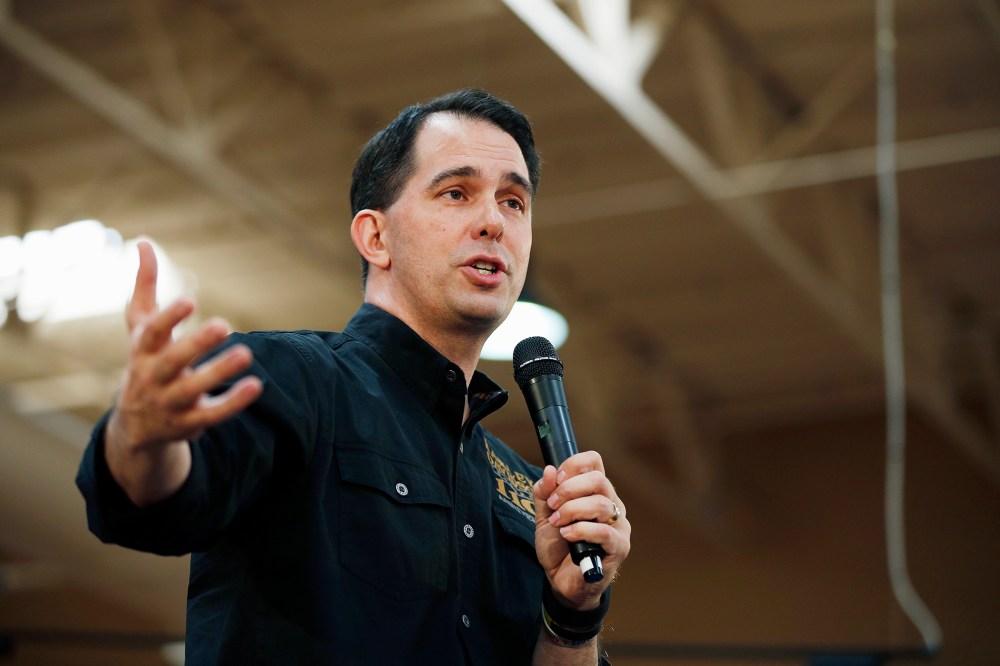 In this July 14, 2015 file photo, Republican presidential candidate Wisconsin Gov. Scott Walker, speaks during a campaign event in Las Vegas. (Photo by John Locher/AP)