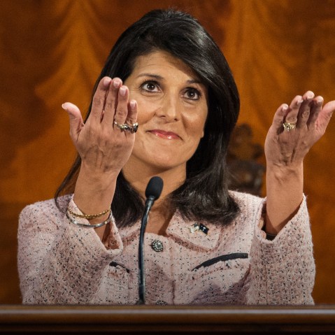 South Carolina Gov. Nikki Haley delivers the State of the State in the House chambers at the South Carolina Statehouse on Jan. 20, 2016, in Columbia, S.C. (Photo by Sean Rayford/AP)
