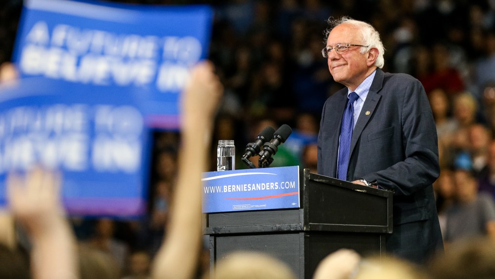 Democratic presidential candidate Bernie Sanders speaks during a rally on April 26, 2016, Huntington, W. Va. (Photo by Sholten Singer/The Herald Dispatch/AP)