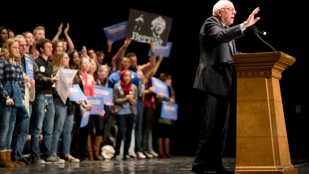 Democratic presidential candidate Sen. Bernie Sanders, I-Vt., speaks at a campaign event at the Fox Theatre, Nov. 23, 2015, in Atlanta. (Photo by David Goldman/AP)