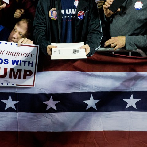 The audience await handshakes and signatures at a rally for Republican presidential candidate Donald Trump at Valdosta State University in Valdosta, Ga., Feb. 29, 2016. (Photo by Andrew Harnik/AP)