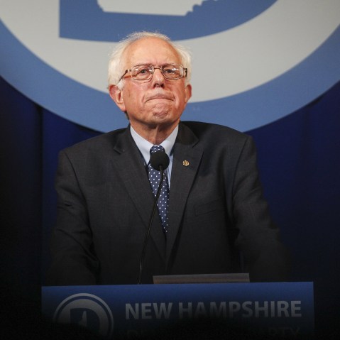 Democratic presidential candidate Sen. Bernie Sanders, I-Vt., pauses while speaking at the at New Hampshire Democrats party's annual dinner in Manchester, N.H., Nov. 29, 2015. (Photo by Cheryl Senter/AP)