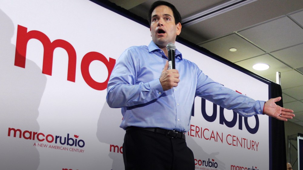 Republican presidential candidate Sen. Marco Rubio, R-Fla., talks to supporters, Saturday, Dec. 5, 2015, in Miami. (Photo by Luis M. Alvarez/AP)