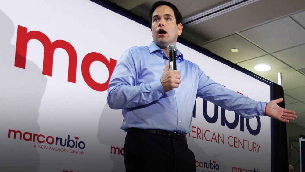 Republican presidential candidate Sen. Marco Rubio, R-Fla., talks to supporters, Dec. 5, 2015, in Miami. (Photo by Luis M. Alvarez/AP)