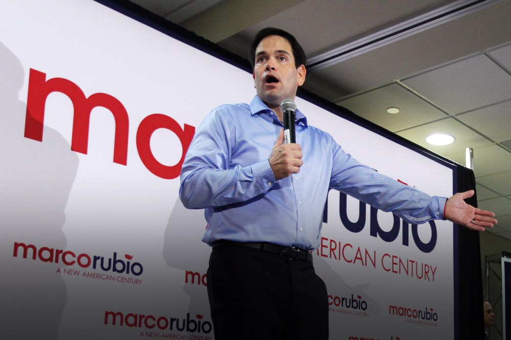 Republican presidential candidate Sen. Marco Rubio, R-Fla., talks to supporters, Dec. 5, 2015, in Miami. (Photo by Luis M. Alvarez/AP)