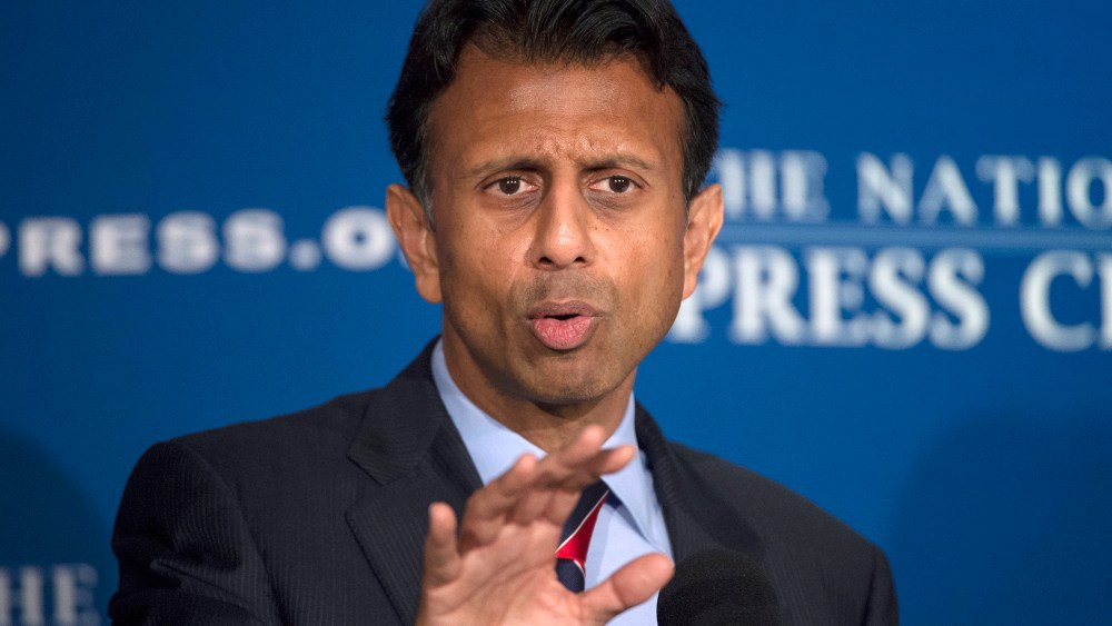 Republican presidential candidate, La. Gov. Bobby Jindal speaks at the National Press Club in Washington on Sept. 10, 2015. (Photo by Molly Riley/AP)