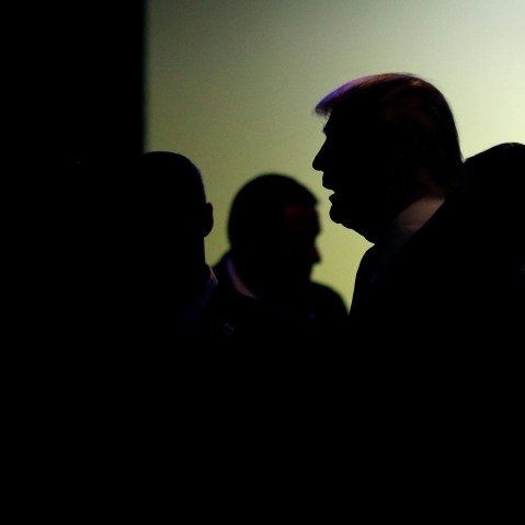 Republican presidential candidate Donald Trump waits backstage before speaking at a campaign stop, Oct. 7, 2015, in Waterloo, Iowa. (Photo by Charlie Neibergall/AP)